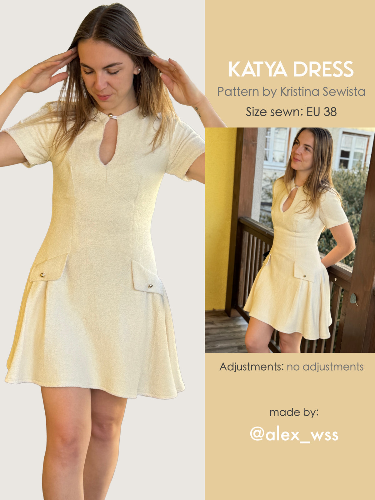 Keyhole Dress KATYA Sewing Pattern PDF | Tailored Pleated Mini Dress | Elegant Bouclé Dress Pattern | Sizes XXS–3XL - Kristina Sewista