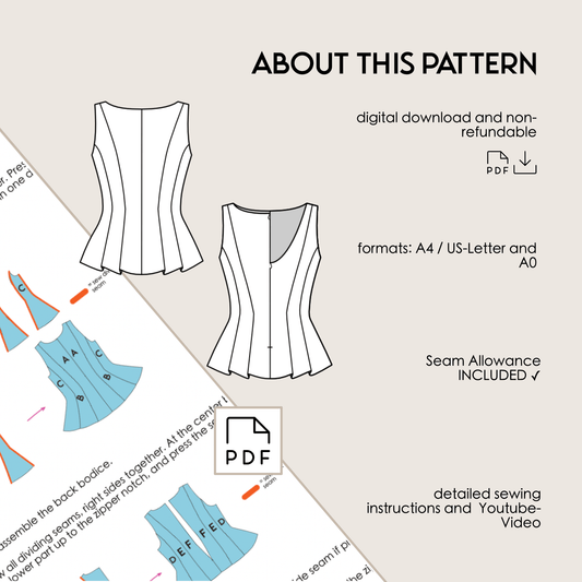 Peplum Top JENNA Sewing Pattern PDF | Trendy Y2K Boat Neck Top | Digital Sewing Pattern Sizes 32–46 - Kristina Sewista