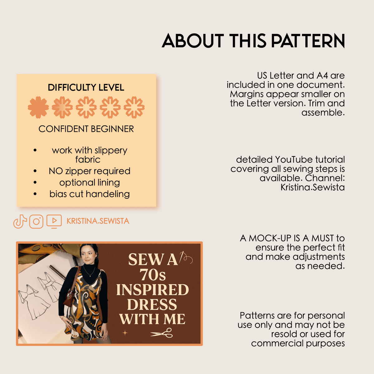 Bias Cut Dress IRENE Sewing Pattern PDF – Elegant Slip Dress & Summer Dress | Digital Pattern by Kristina Sewista
