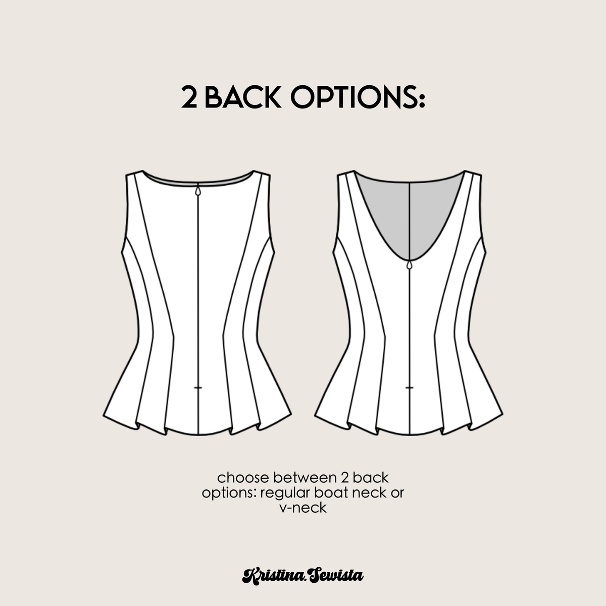 Peplum Top JENNA Sewing Pattern PDF | Trendy Y2K Boat Neck Top | Digital Sewing Pattern Sizes 32–46 - Kristina Sewista
