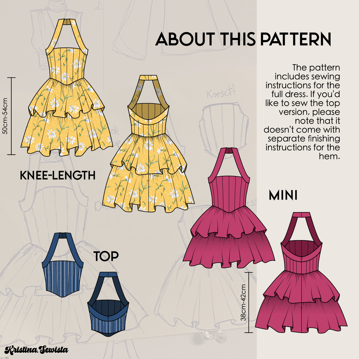 Halter Neck Dress FENJA Sewing Pattern PDF – Summer Dress & Top | Digital Sewing Pattern by Kristina Sewista