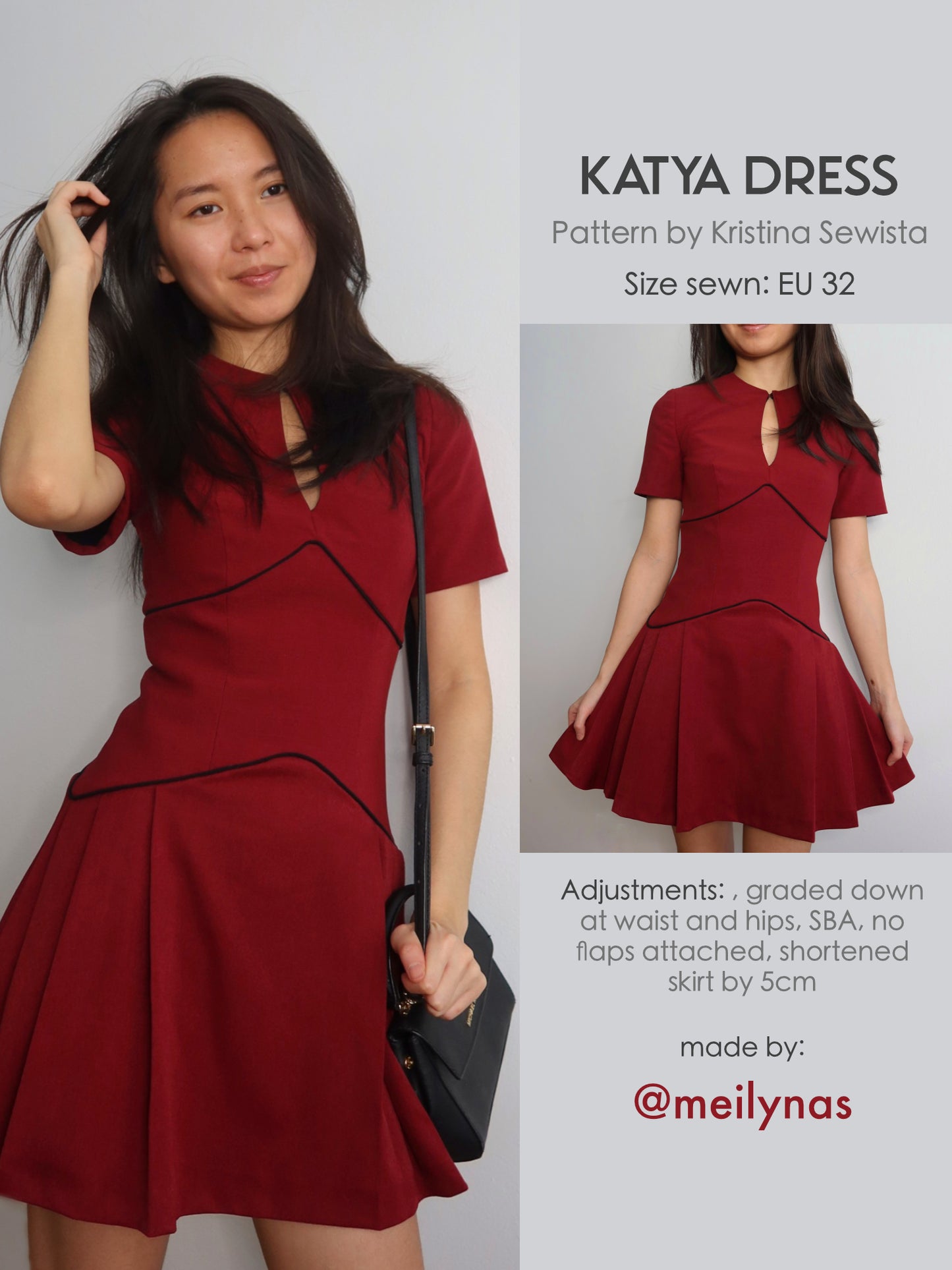 Keyhole Dress KATYA Sewing Pattern PDF | Tailored Pleated Mini Dress | Elegant Bouclé Dress Pattern | Sizes XXS–3XL - Kristina Sewista
