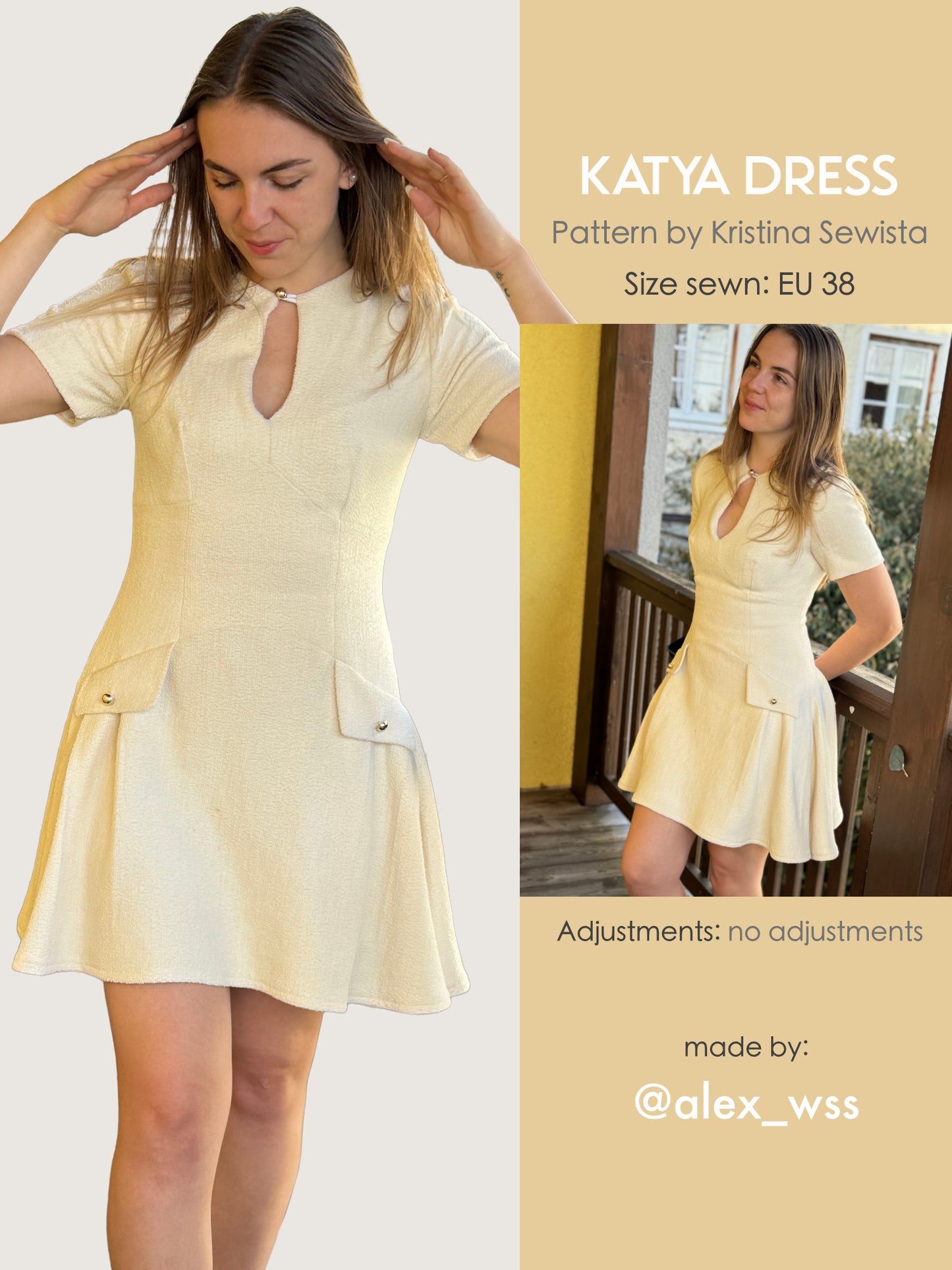 Keyhole Dress KATYA Sewing Pattern PDF | Tailored Pleated Mini Dress | Elegant Bouclé Dress Pattern | Sizes XXS–3XL - Kristina Sewista