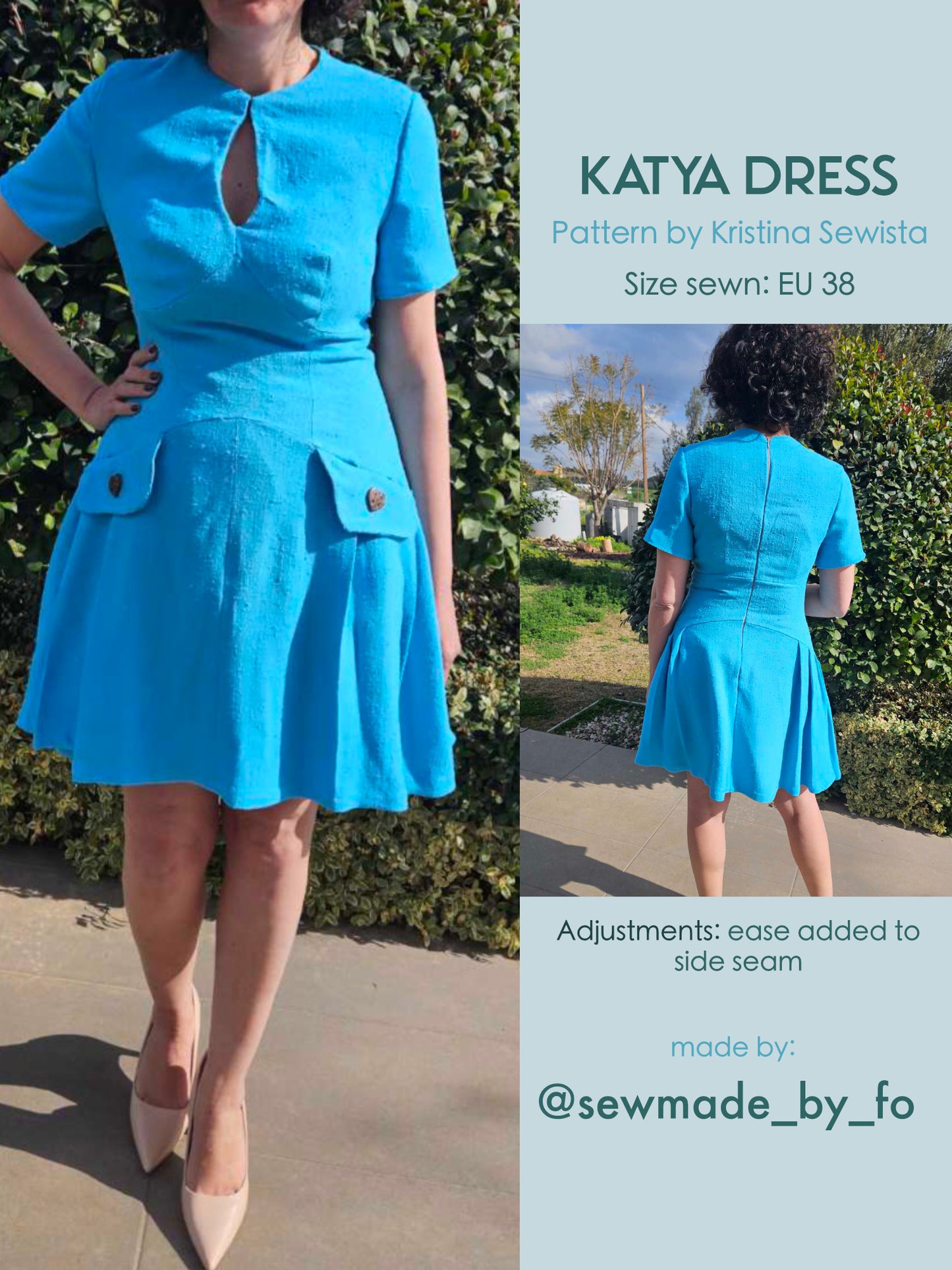 Keyhole Dress KATYA Sewing Pattern PDF | Tailored Pleated Mini Dress | Elegant Bouclé Dress Pattern | Sizes XXS–3XL - Kristina Sewista