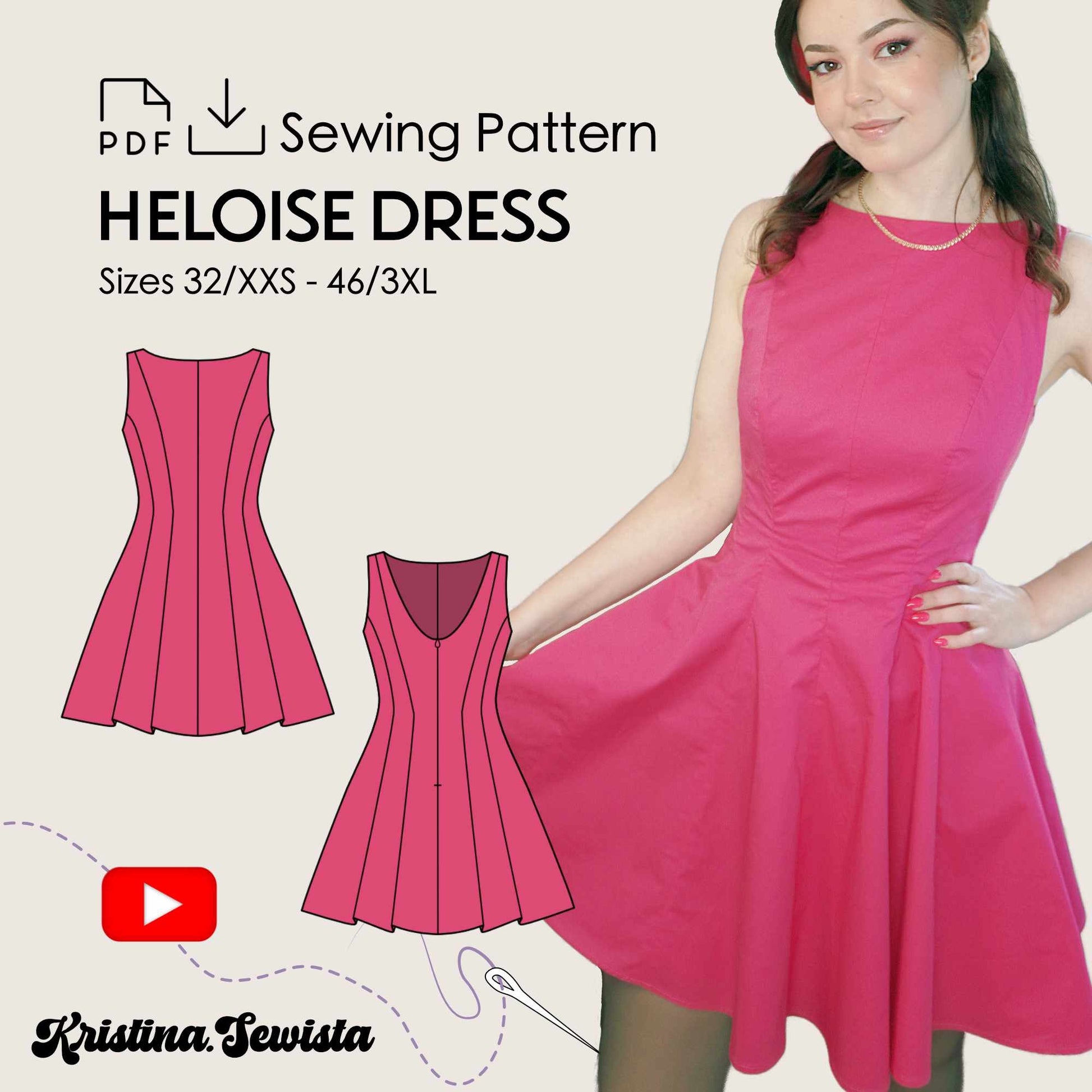 Heloise boat neck dress sewing pattern by Kristina Sewista, PDF dress sewing pattern for women, elegant dress pattern