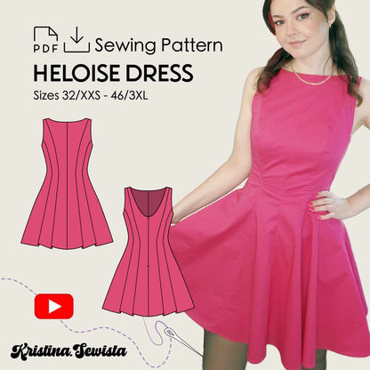 Heloise boat neck dress sewing pattern by Kristina Sewista, PDF dress sewing pattern for women, elegant dress pattern