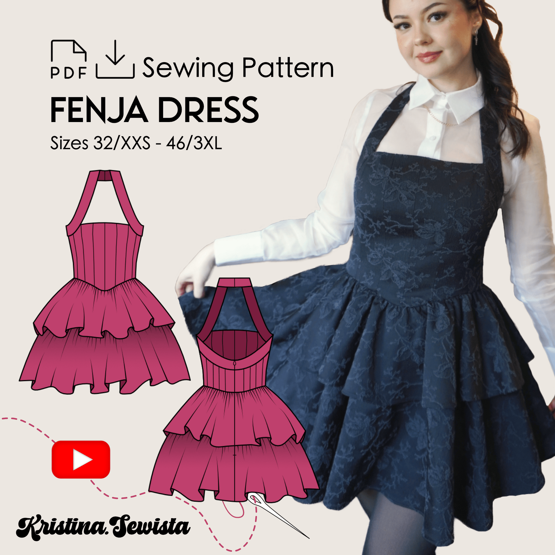 Halter Neck Dress FENJA Sewing Pattern PDF – Summer Dress & Top | Digital Sewing Pattern by Kristina Sewista
