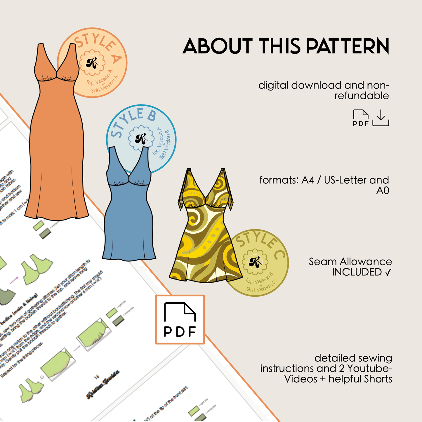 Bias Cut Dress IRENE Sewing Pattern PDF – Elegant Slip Dress & Summer Dress | Digital Pattern by Kristina Sewista