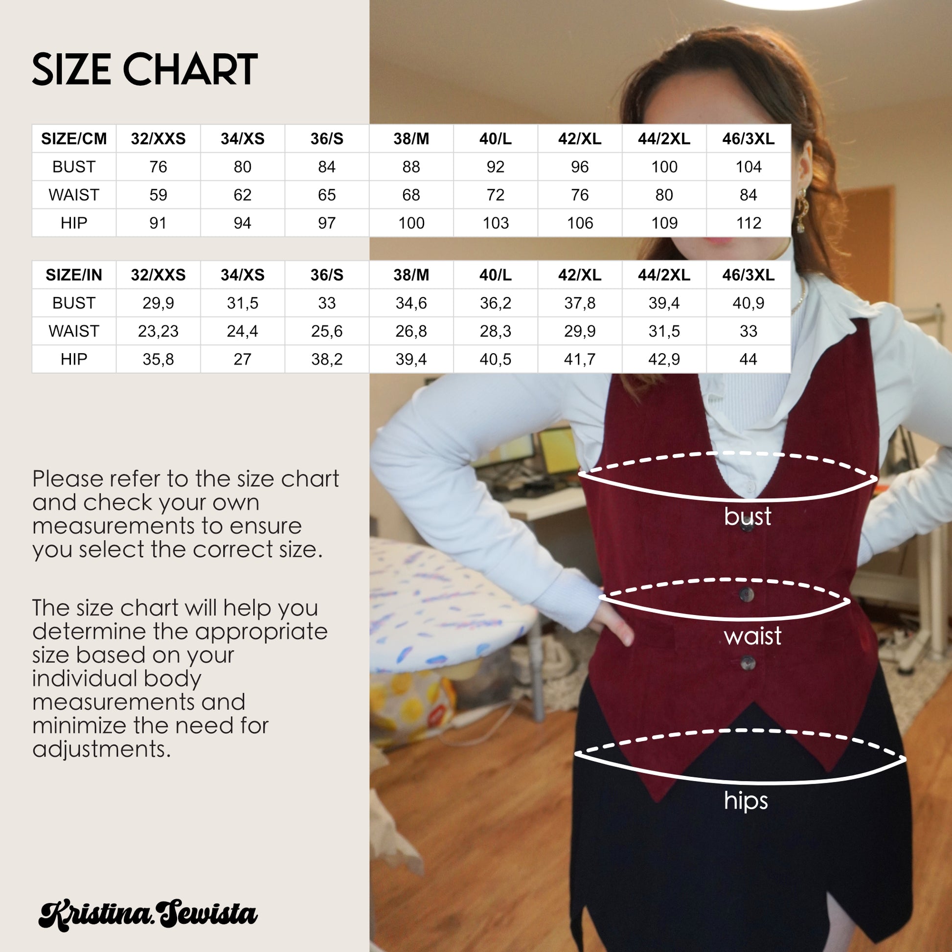 Celia vest PDF pattern – fitted high-neck waistcoat - digital sewing pattern kristina sewista
