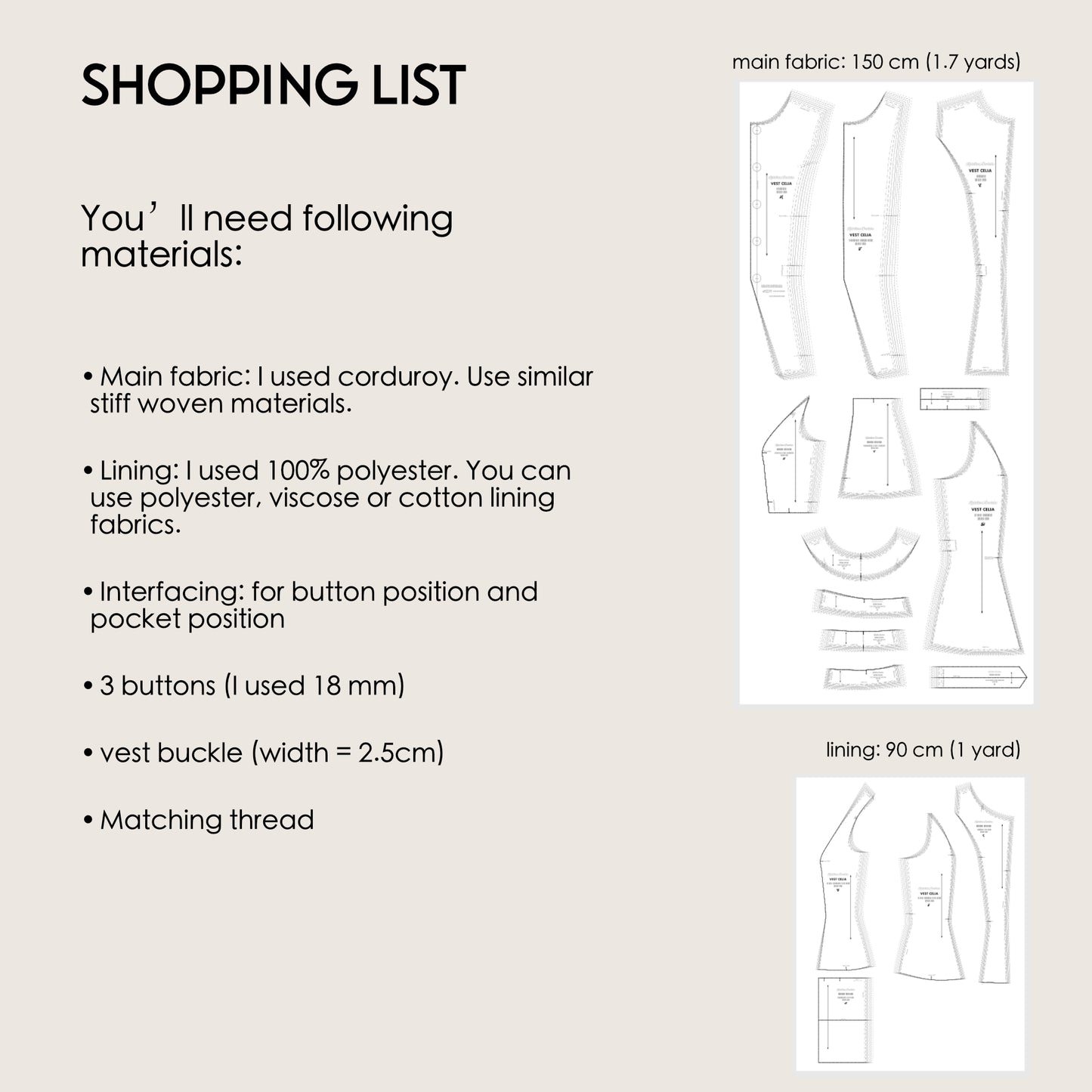 Celia vest PDF pattern – fitted high-neck waistcoat - digital sewing pattern kristina sewista