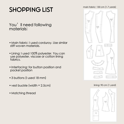 Celia vest PDF pattern – fitted high-neck waistcoat - digital sewing pattern kristina sewista