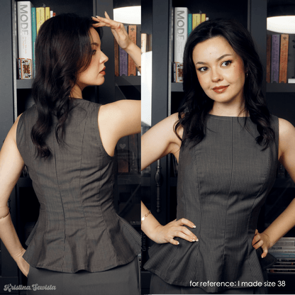 Peplum Top JENNA Sewing Pattern PDF | Trendy Y2K Boat Neck Top | Digital Sewing Pattern Sizes 32–46 - Kristina Sewista