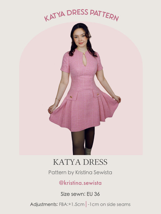 Keyhole Dress KATYA Sewing Pattern PDF | Tailored Pleated Mini Dress | Elegant Bouclé Dress Pattern | Sizes XXS–3XL - Kristina Sewista