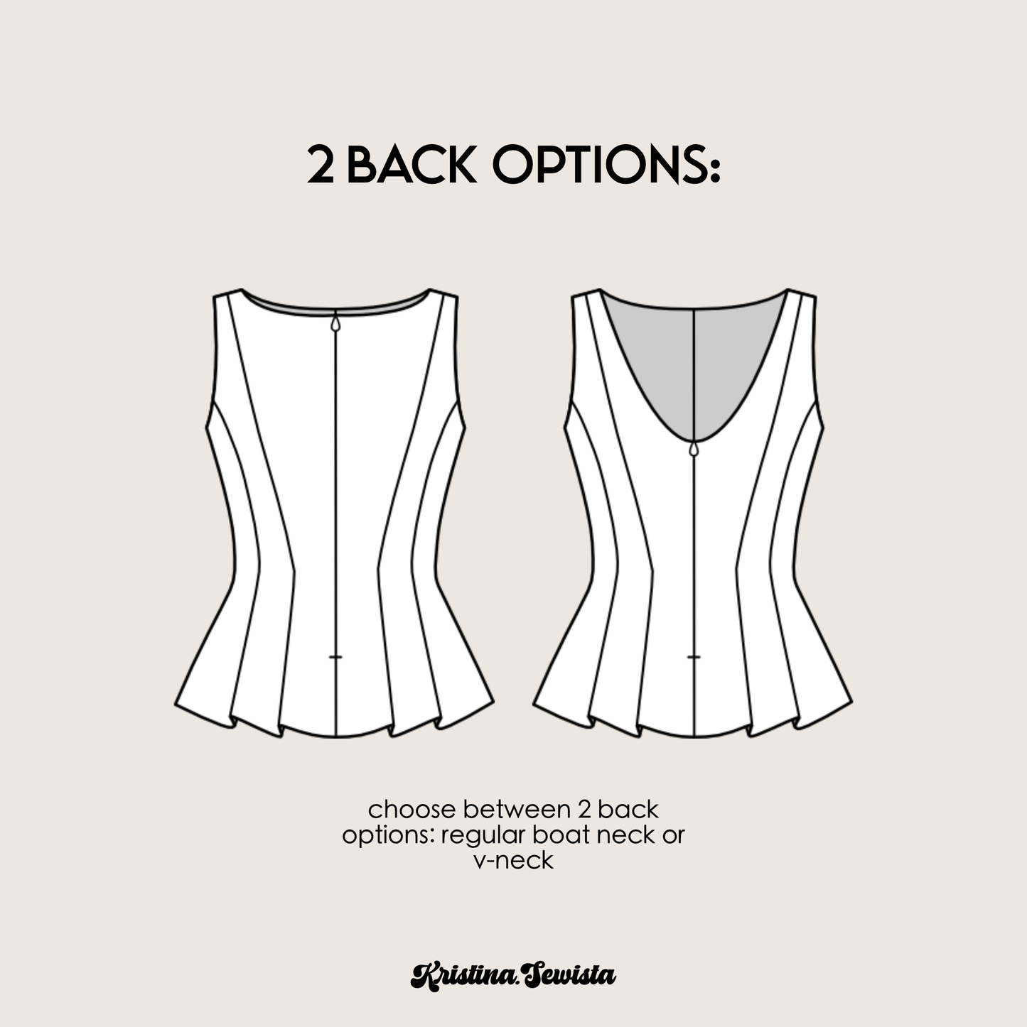 Peplum Top JENNA Sewing Pattern PDF | Trendy Y2K Boat Neck Top | Digital Sewing Pattern Sizes 32–46 - Kristina Sewista