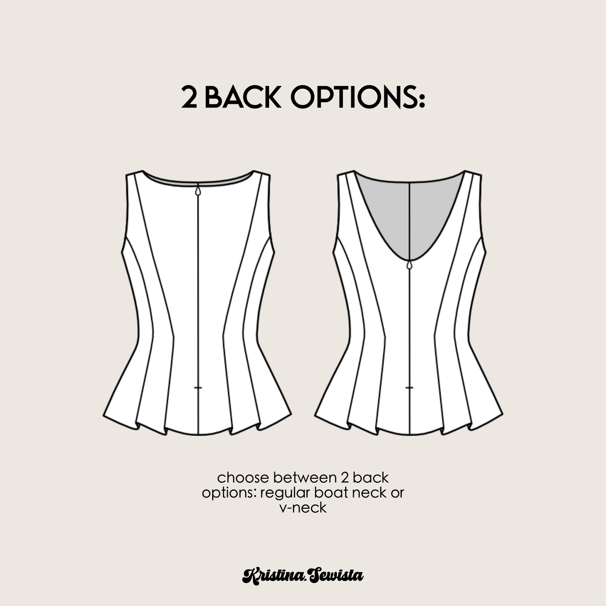 Peplum Top JENNA Sewing Pattern PDF | Trendy Y2K Boat Neck Top | Digital Sewing Pattern Sizes 32–46 - Kristina Sewista