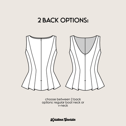 Peplum Top JENNA Sewing Pattern PDF | Trendy Y2K Boat Neck Top | Digital Sewing Pattern Sizes 32–46 - Kristina Sewista
