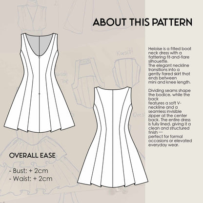 Heloise boat neck dress sewing pattern by Kristina Sewista, PDF dress sewing pattern for women, elegant dress pattern