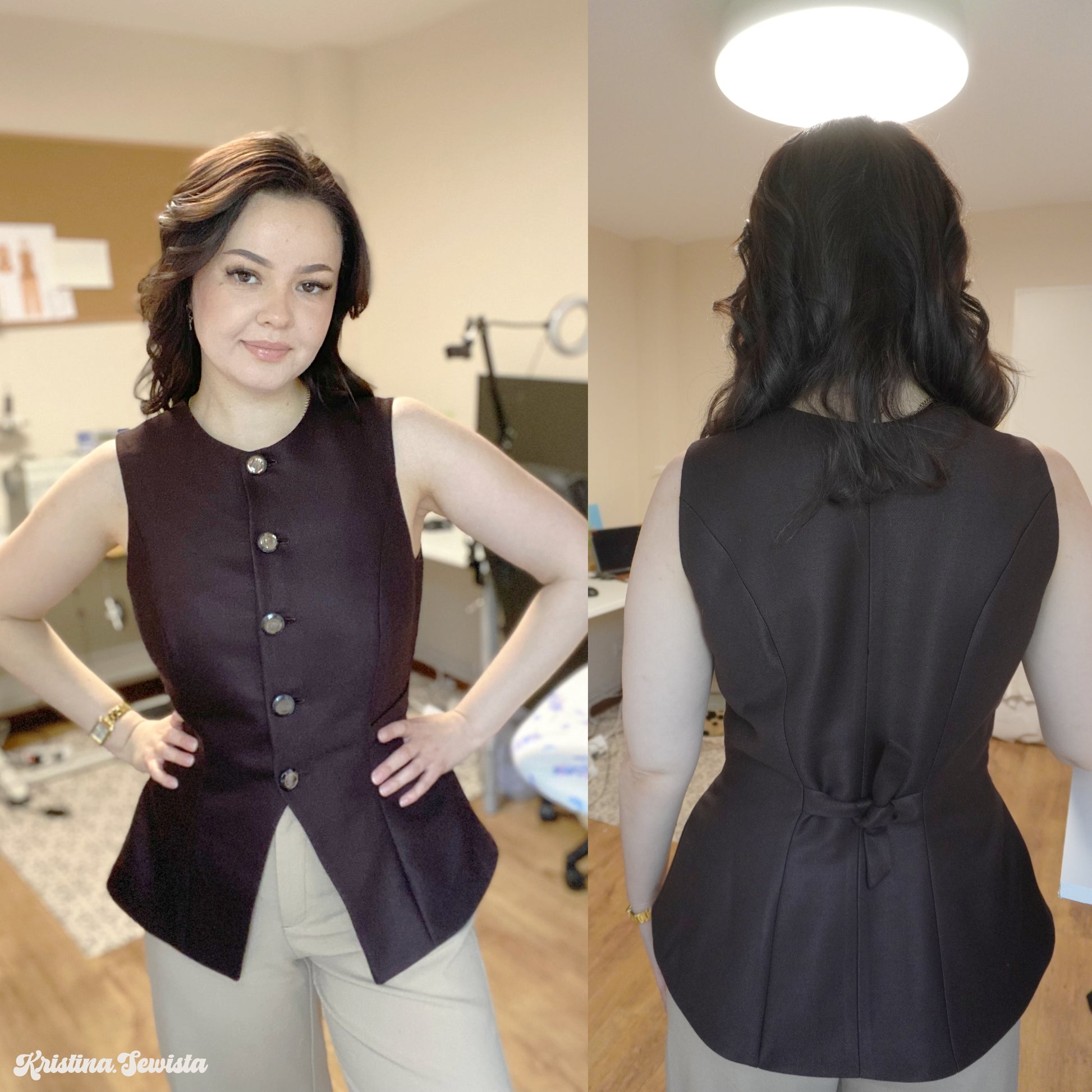 Celia vest PDF pattern – fitted high-neck waistcoat - digital sewing pattern kristina sewista