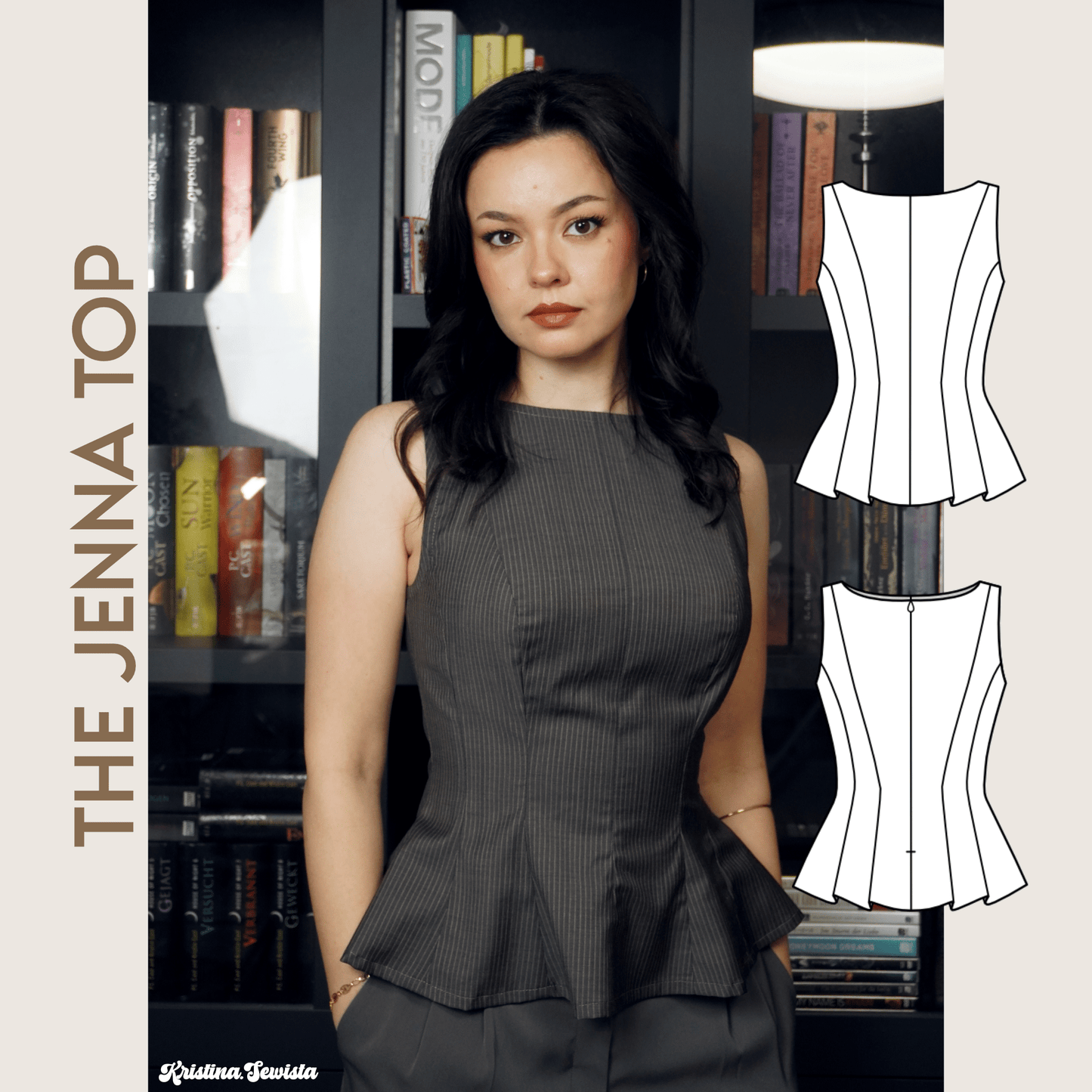 Peplum Top JENNA Sewing Pattern PDF | Trendy Y2K Boat Neck Top | Digital Sewing Pattern Sizes 32–46 - Kristina Sewista