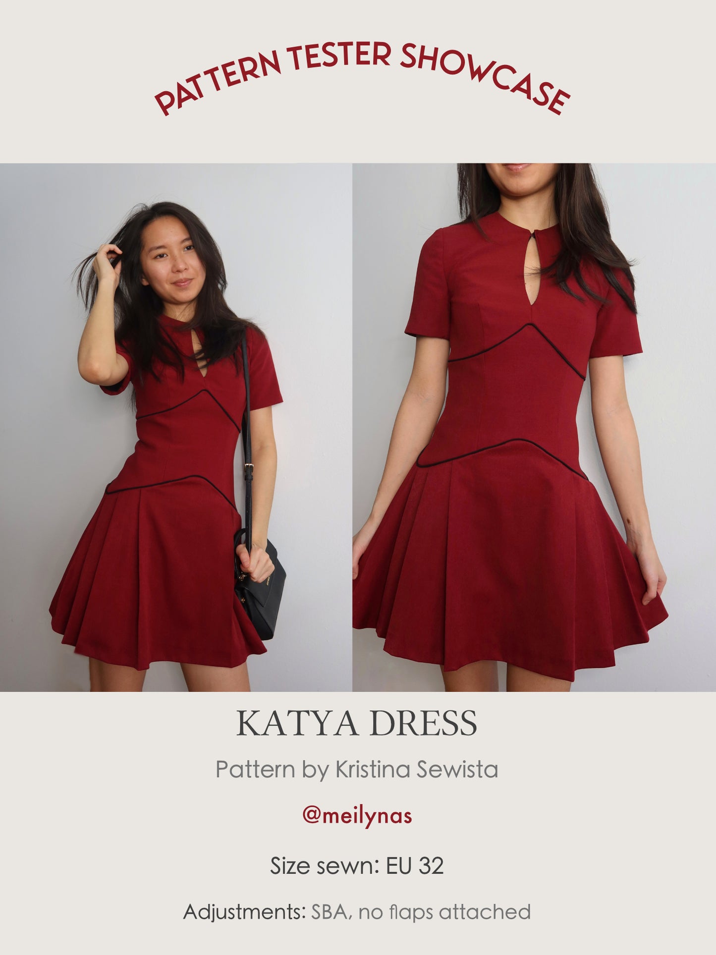 Keyhole Dress KATYA Sewing Pattern PDF | Tailored Pleated Mini Dress | Elegant Bouclé Dress Pattern | Sizes XXS–3XL - Kristina Sewista