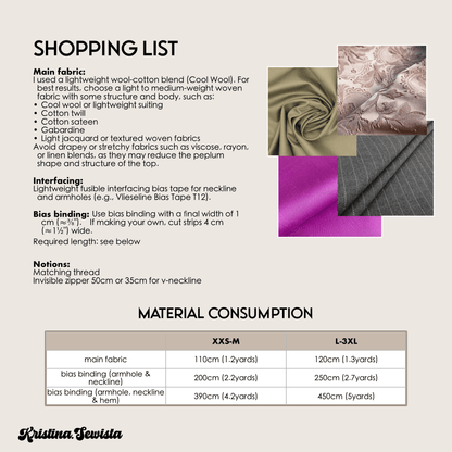 Peplum Top JENNA Sewing Pattern PDF | Trendy Y2K Boat Neck Top | Digital Sewing Pattern Sizes 32–46 - Kristina Sewista