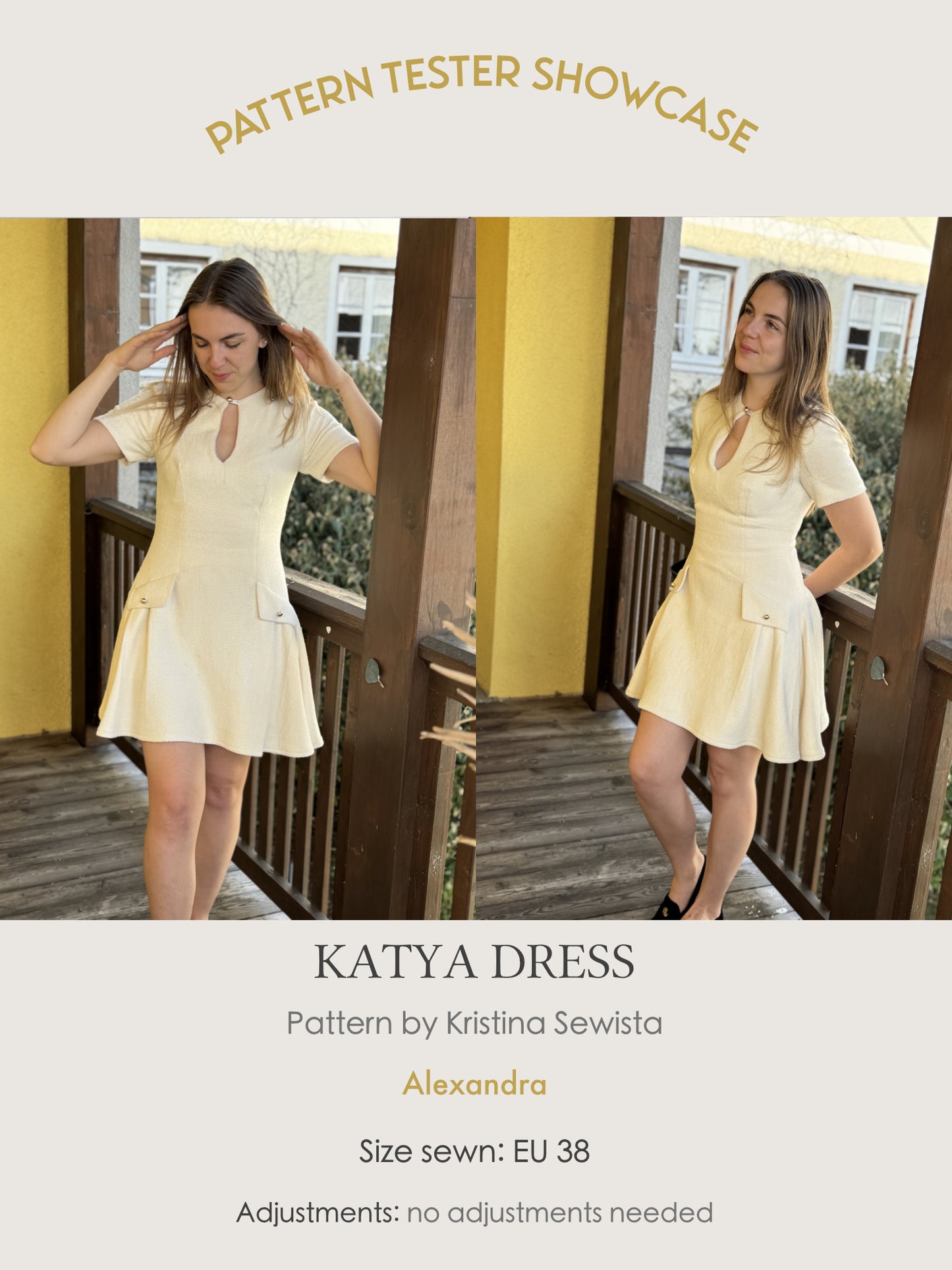 Keyhole Dress KATYA Sewing Pattern PDF | Tailored Pleated Mini Dress | Elegant Bouclé Dress Pattern | Sizes XXS–3XL - Kristina Sewista