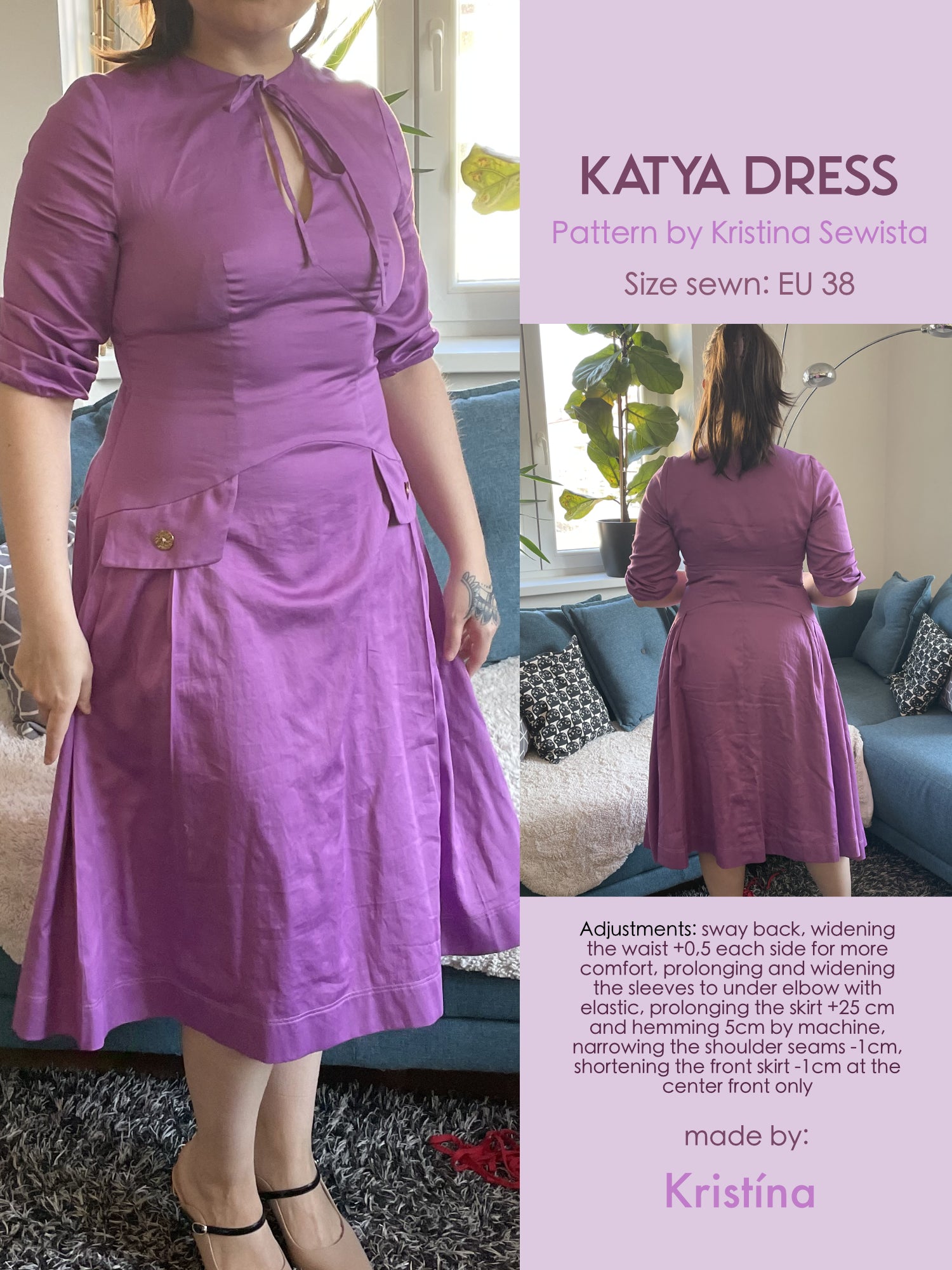 Keyhole Dress KATYA Sewing Pattern PDF | Tailored Pleated Mini Dress | Elegant Bouclé Dress Pattern | Sizes XXS–3XL - Kristina Sewista