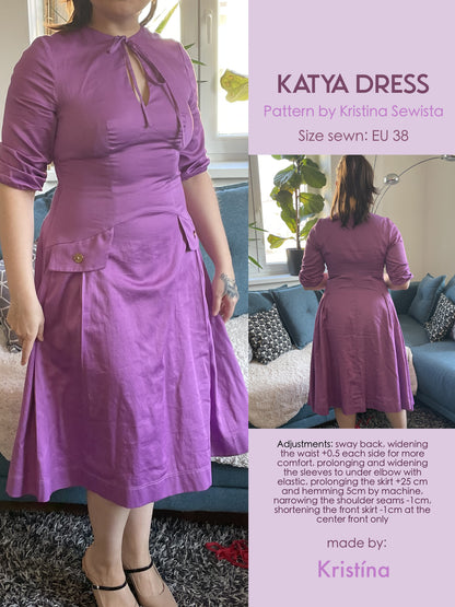 Keyhole Dress KATYA Sewing Pattern PDF | Tailored Pleated Mini Dress | Elegant Bouclé Dress Pattern | Sizes XXS–3XL - Kristina Sewista