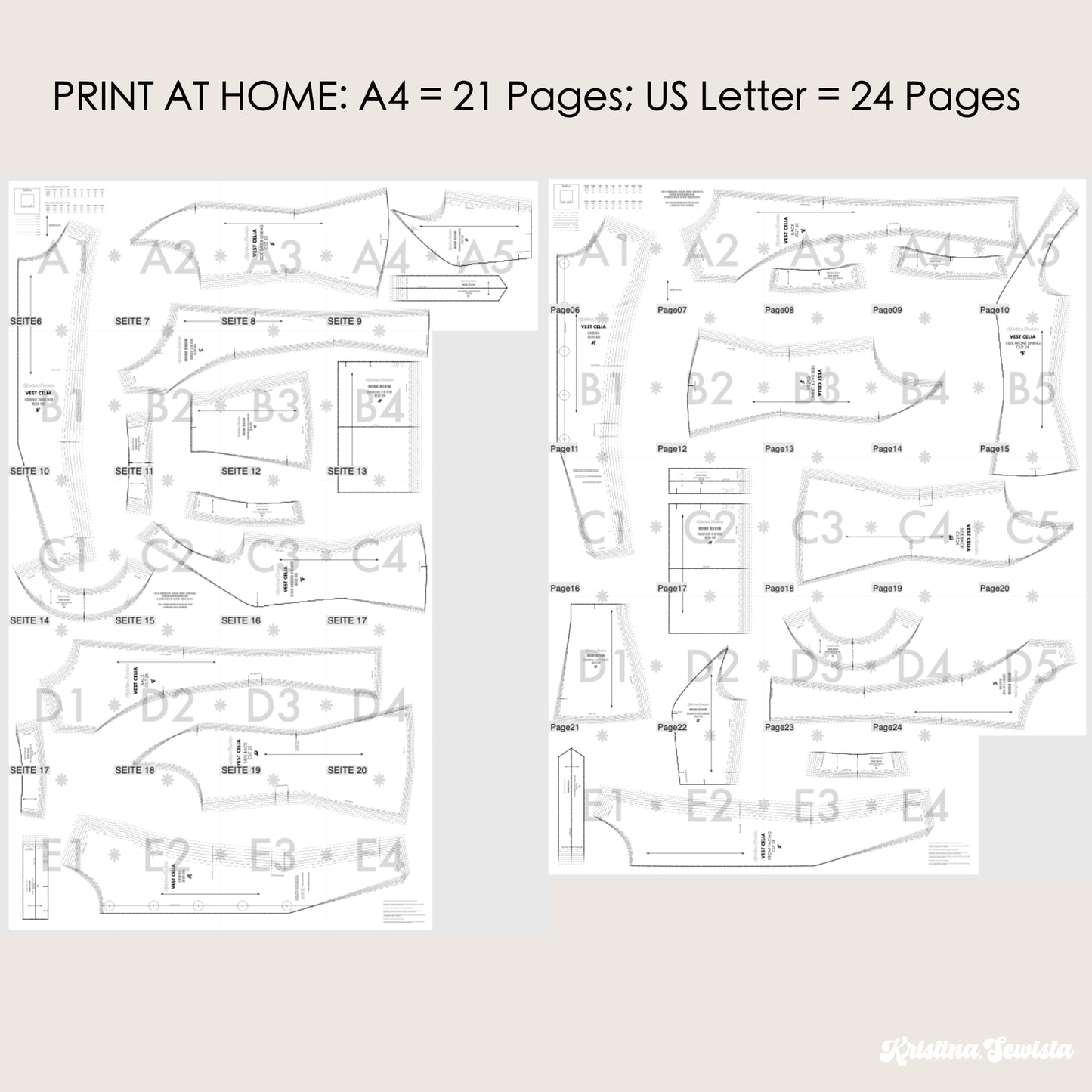 Celia vest PDF pattern – fitted high-neck waistcoat - digital sewing pattern kristina sewista