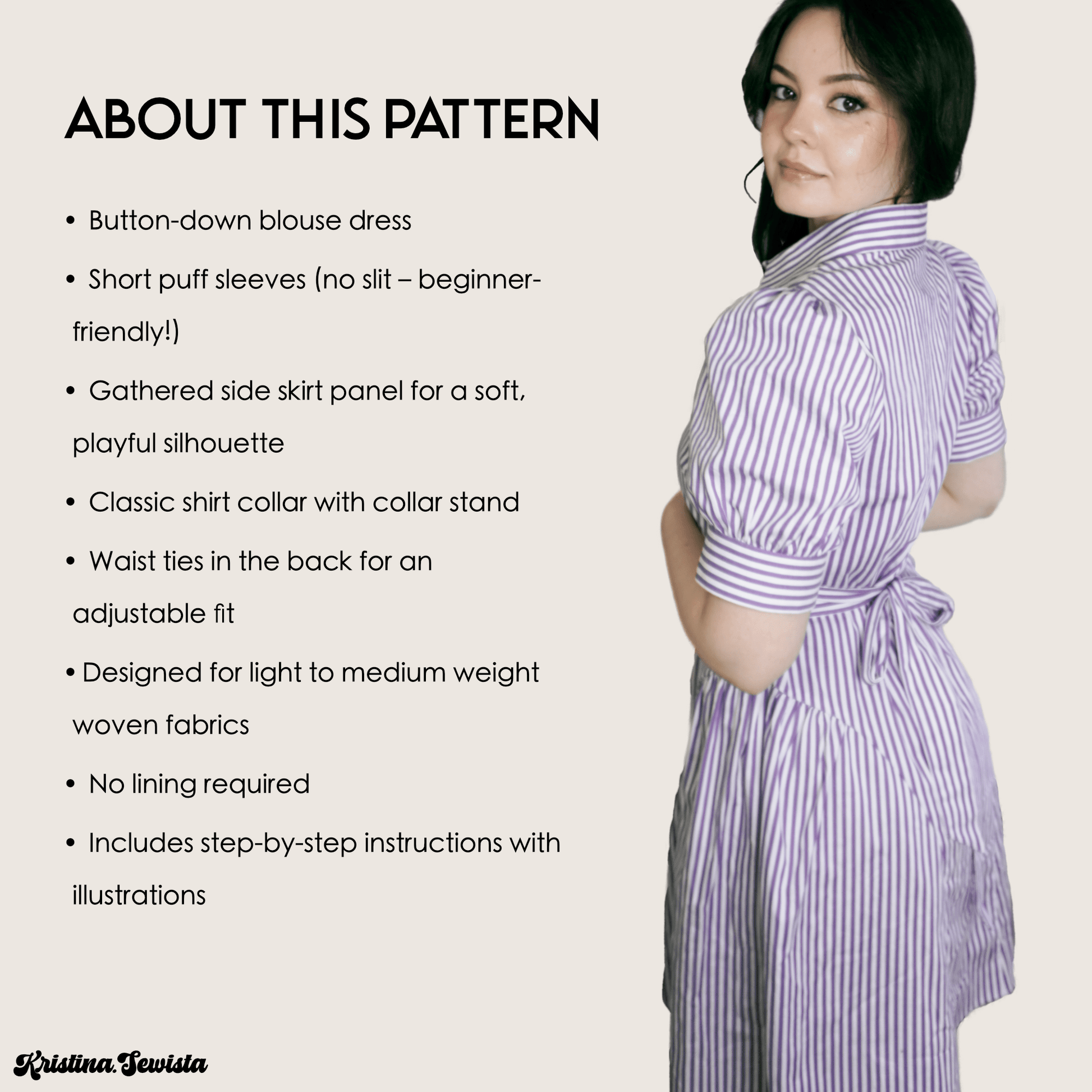 Shirt Dress GISELLE Sewing Pattern PDF – Button Down Summer Dress | Kristina Sewista - Summer Shirt dress advanced sewing