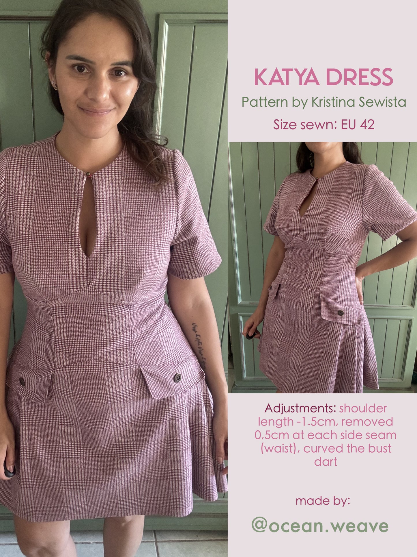 Keyhole Dress KATYA Sewing Pattern PDF | Tailored Pleated Mini Dress | Elegant Bouclé Dress Pattern | Sizes XXS–3XL - Kristina Sewista