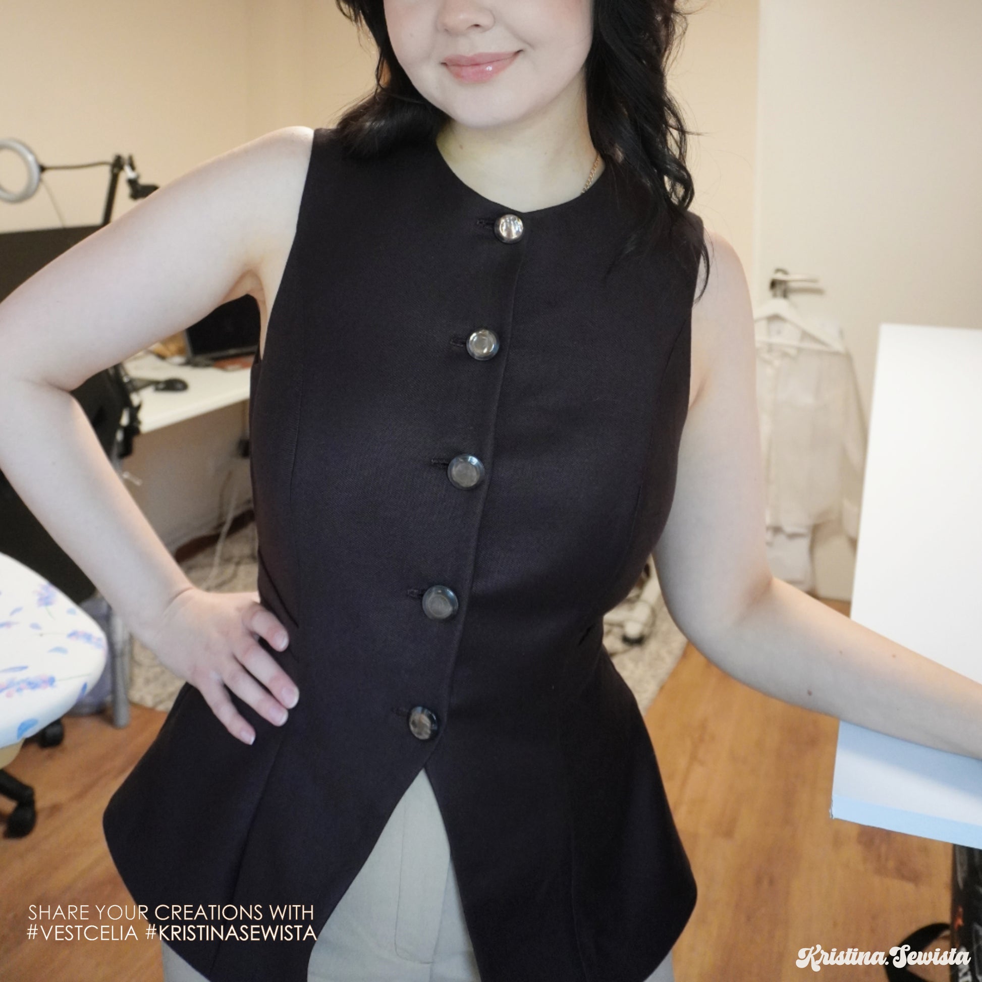 Celia vest PDF pattern – fitted high-neck waistcoat - digital sewing pattern kristina sewista