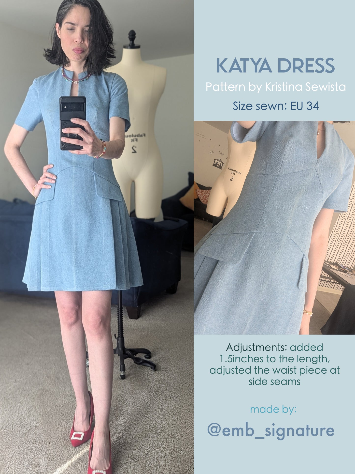 Keyhole Dress KATYA Sewing Pattern PDF | Tailored Pleated Mini Dress | Elegant Bouclé Dress Pattern | Sizes XXS–3XL - Kristina Sewista