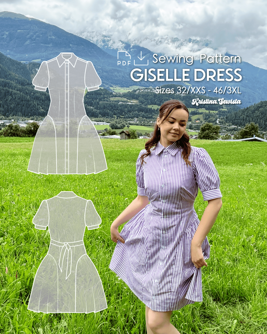 Shirt Dress GISELLE Sewing Pattern PDF – Button Down Summer Dress | Kristina Sewista - Summer Shirt dress advanced sewing