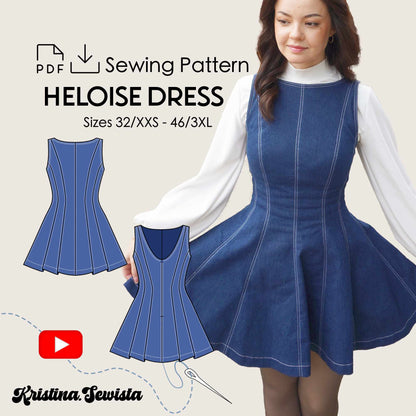 Heloise boat neck dress sewing pattern by Kristina Sewista, PDF dress sewing pattern for women, elegant dress pattern