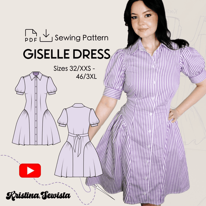 Shirt Dress GISELLE Sewing Pattern PDF – Button Down Summer Dress | Kristina Sewista - Summer Shirt dress advanced sewing