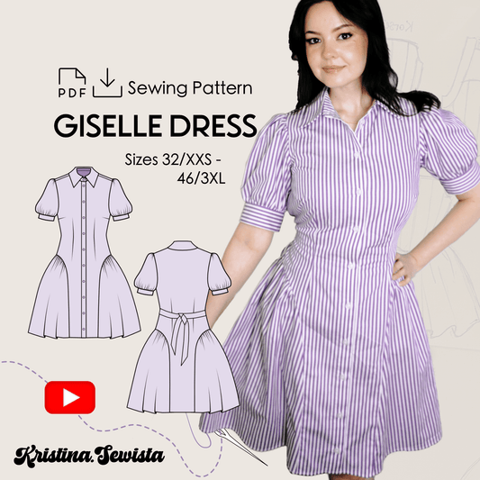 Shirt Dress GISELLE Sewing Pattern PDF – Button Down Summer Dress | Kristina Sewista - Summer Shirt dress advanced sewing